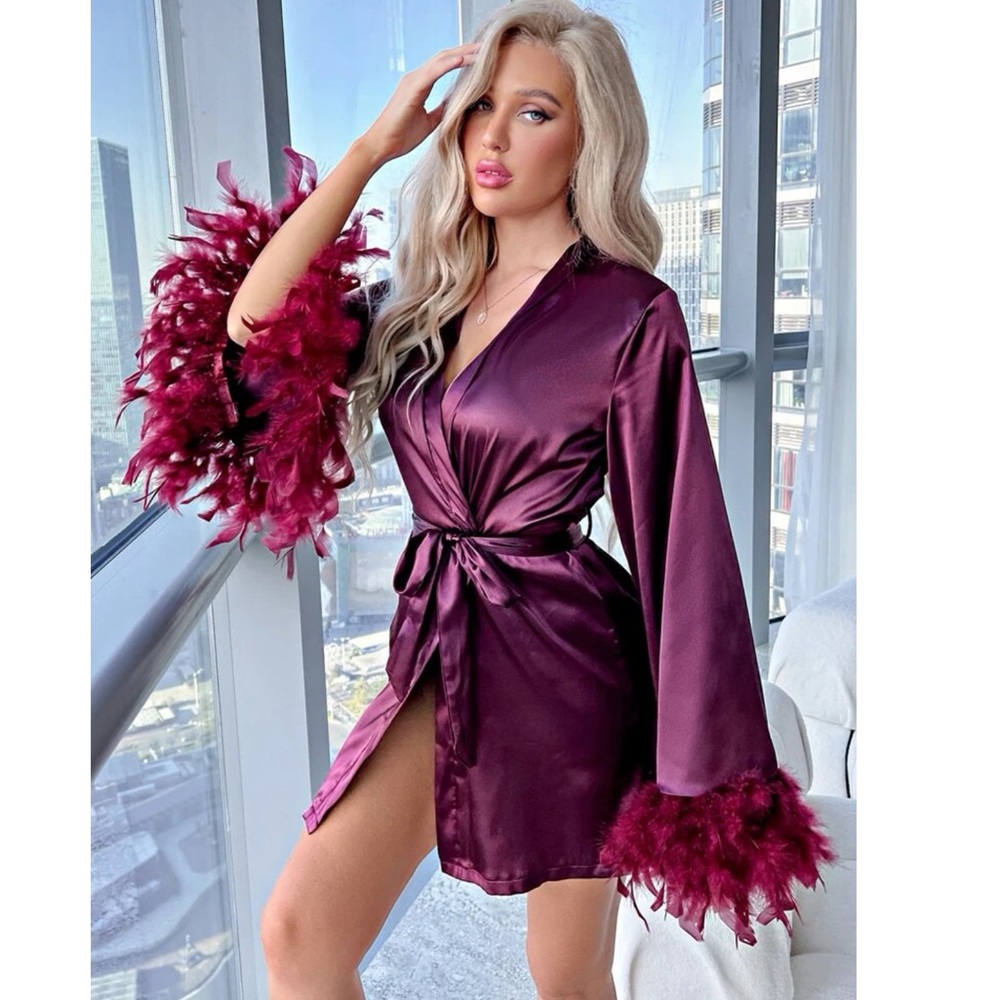 Bell Sleeve Belted Satin Robe 💎 - Picture 3 of 6